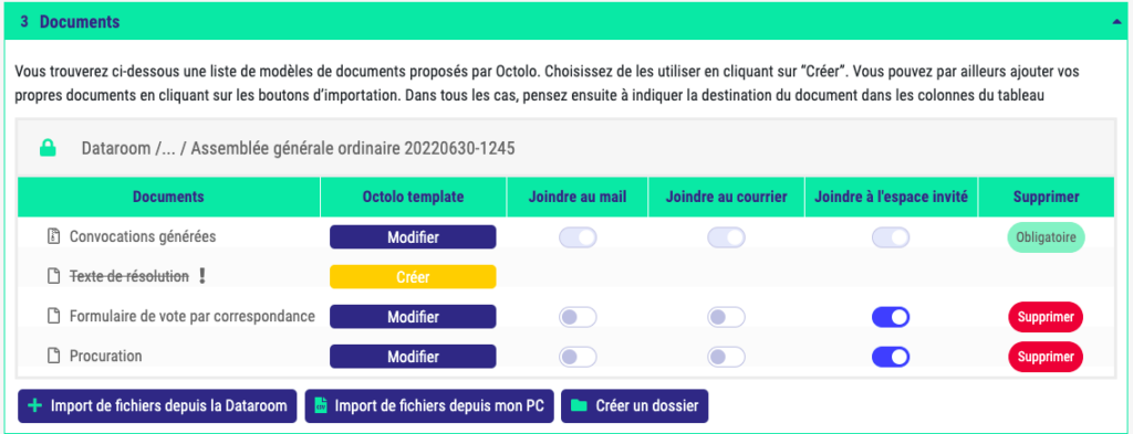 Modèles de documents octolo - automatisation