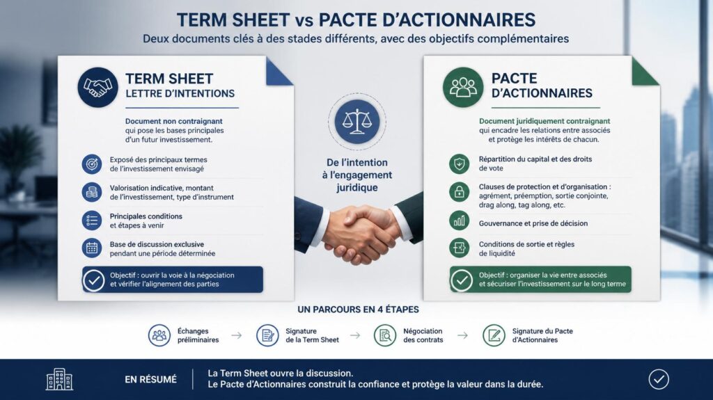 Term Sheet vs Pacte d’Actionnaires : Résumé des différences entre Ces Deux Documents Clés
